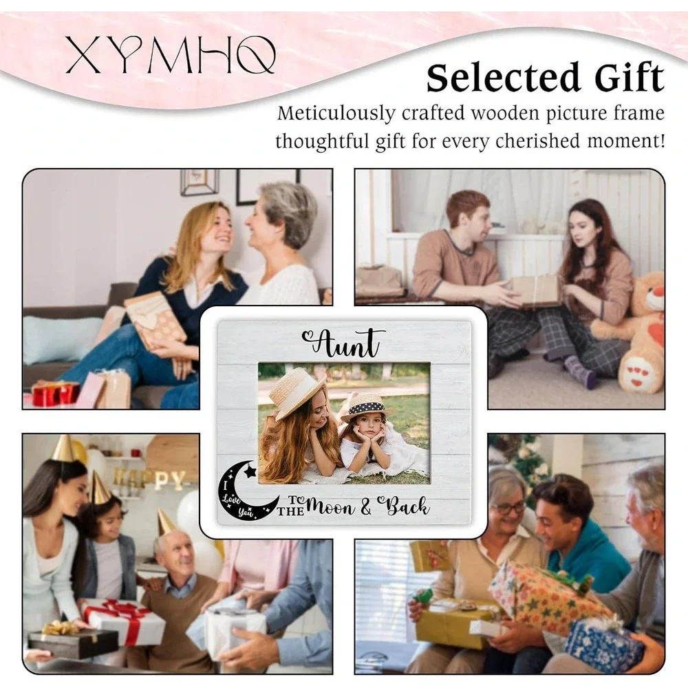 XYMHQ Aunt I Love You To The Moon & Back Wood Picture‎ Frame 5x7 White Rustic